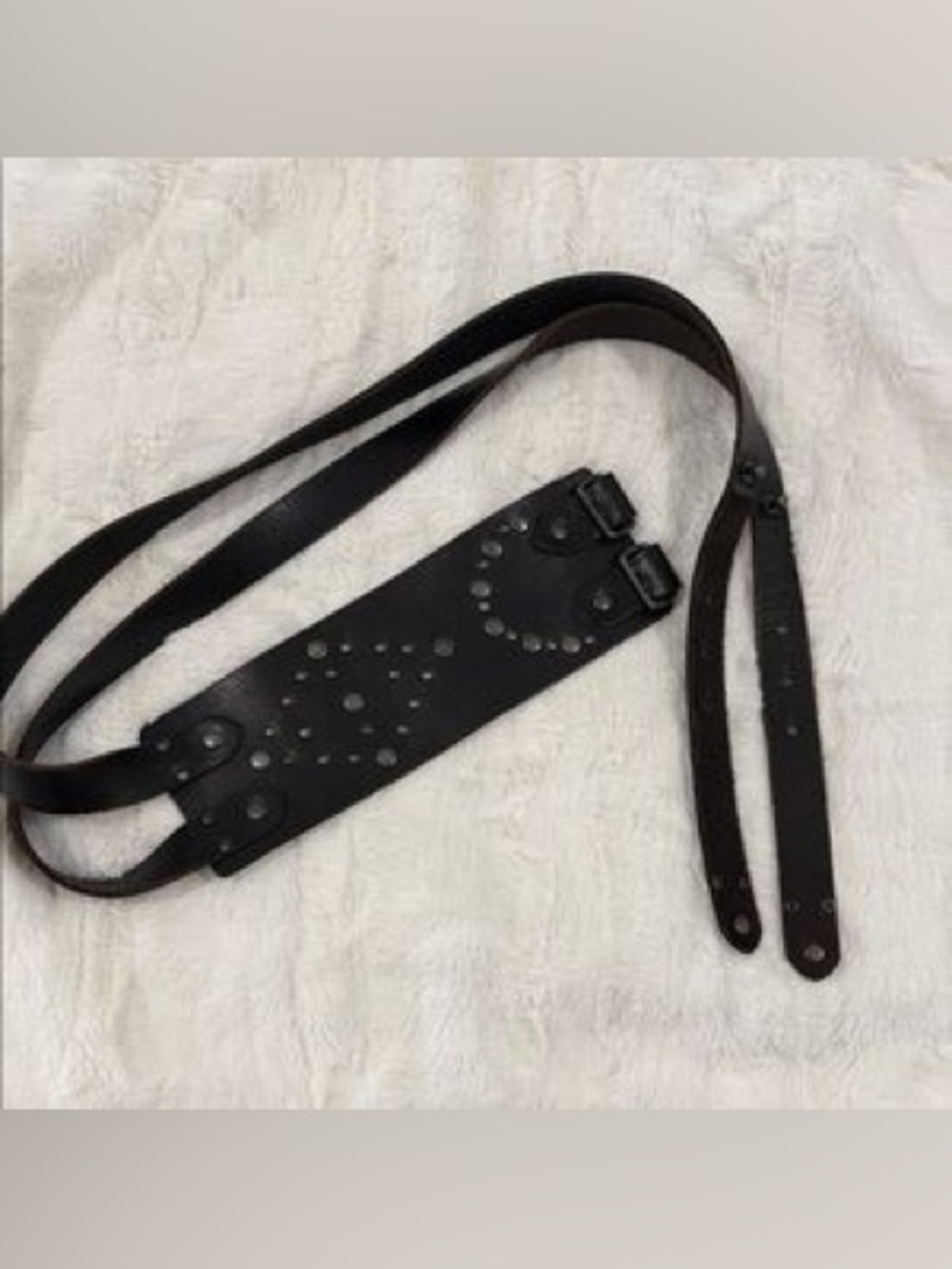Y2K Candies Wide Black Leather Studded Double Buckle Skinny Straps Belt L/XL